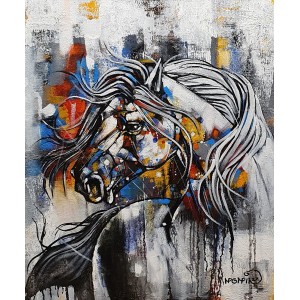 Momin Khan, 24 x 30 Inch, Acrylic on Canvas, Horse Painting, AC-MK-112